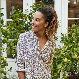 Frank & Eileen NWOT Eileen neon multi-floral print 💯 linen shirt